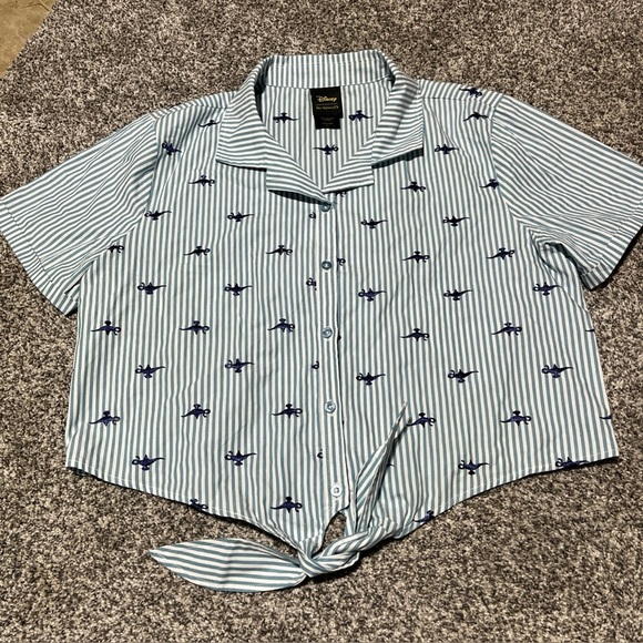 Boxlunch Her Universe Disney Aladdin Lamp stripe Womens Tie-Front Woven Top L - Picture 3 of 8
